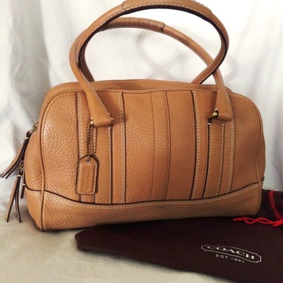 Coach Hamptons Pebbled Leather Satchel in Sand w/Brass Hardware EUC - Picture 1 of 10